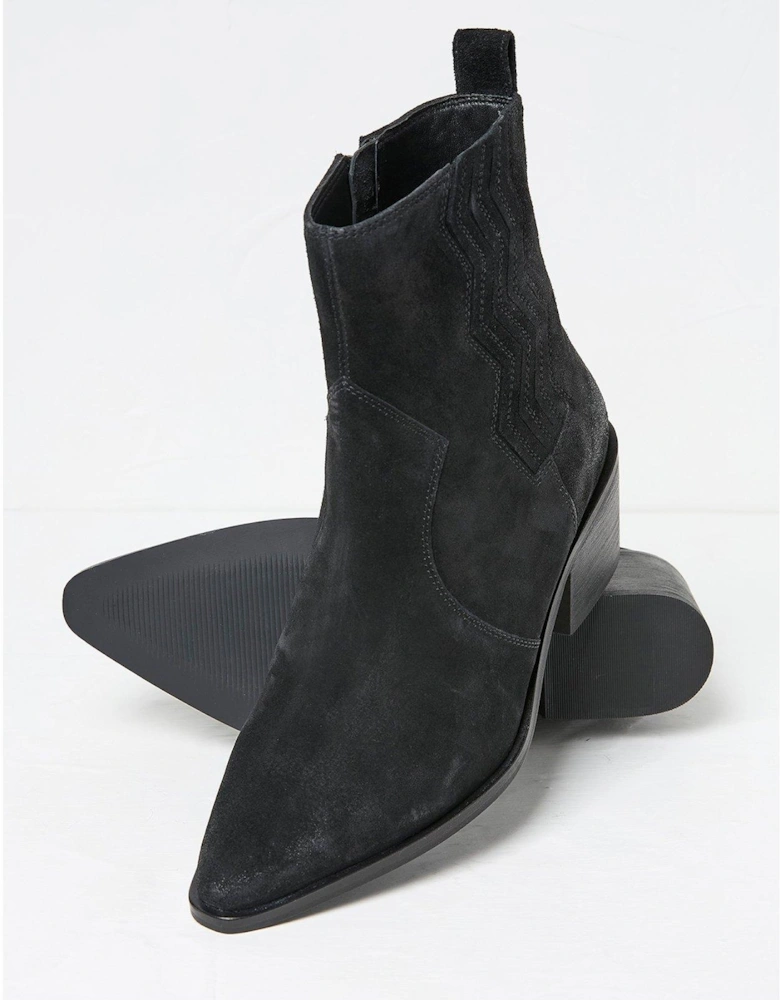 Drea Suede Ankle Western Boots - Black