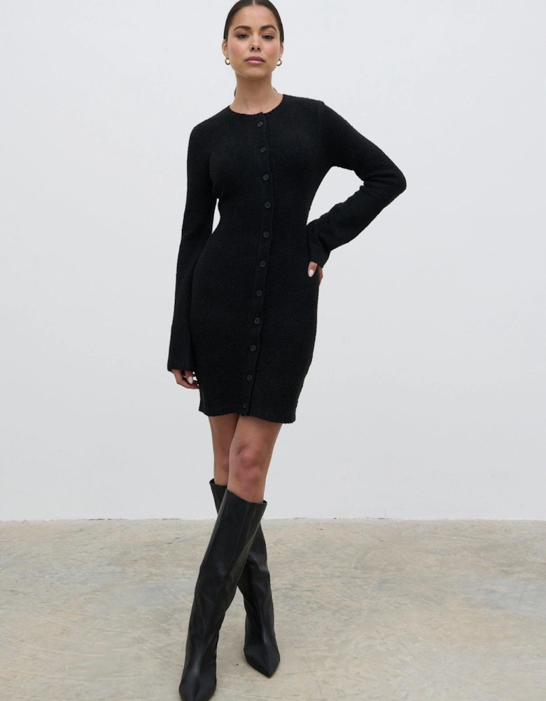 Aida Mini Button Down Knit Dress - Black