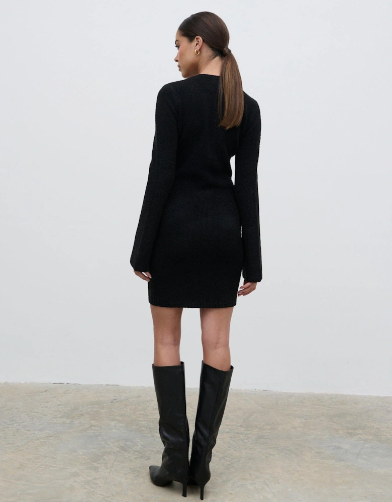 Aida Mini Button Down Knit Dress - Black