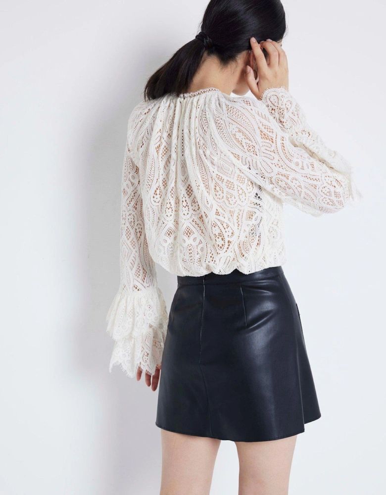 Faux Leather Patch Pocket Mini Skirt - Black