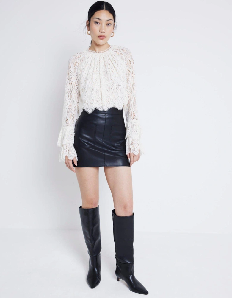 Faux Leather Patch Pocket Mini Skirt - Black