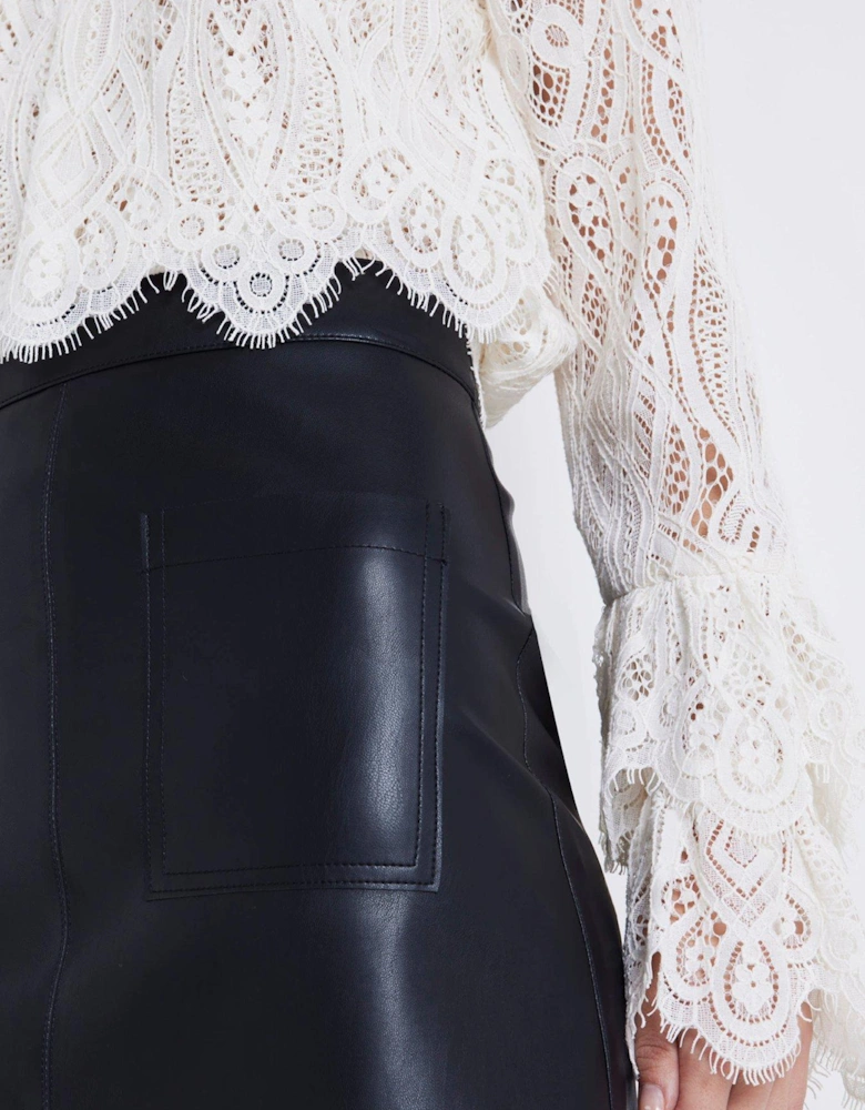 Faux Leather Patch Pocket Mini Skirt - Black