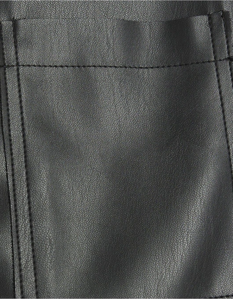 Faux Leather Patch Pocket Mini Skirt - Black