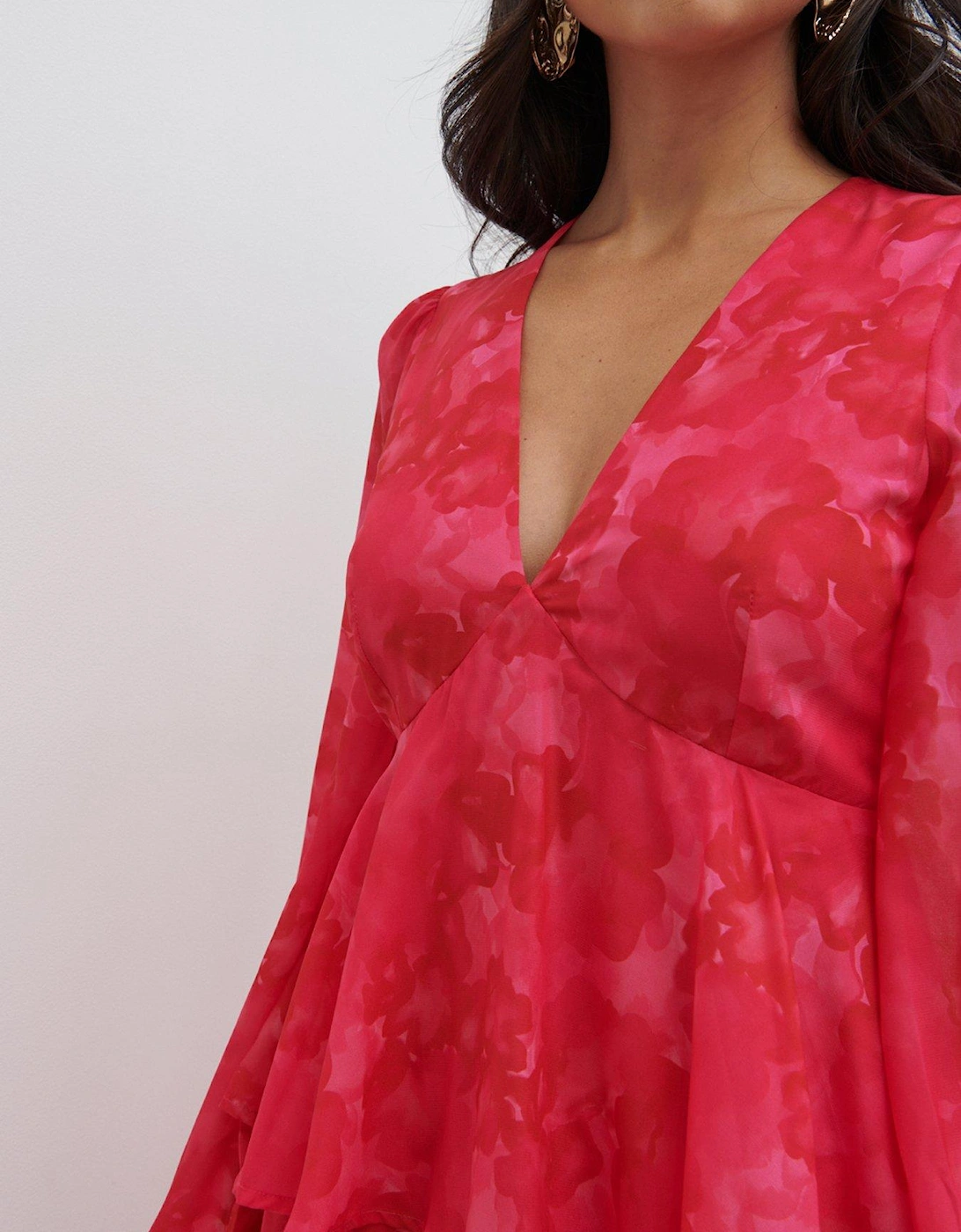 Ashton Ruffle Midi Dress - & Red - Pink