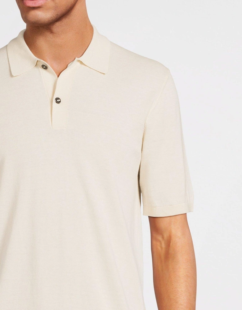 Cotton Silk Knitted Polo Shirt - Light Beige