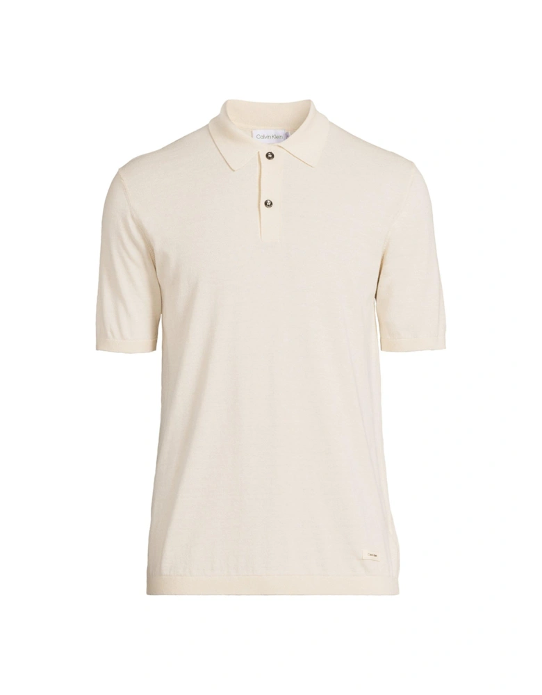 Cotton Silk Knitted Polo Shirt - Light Beige