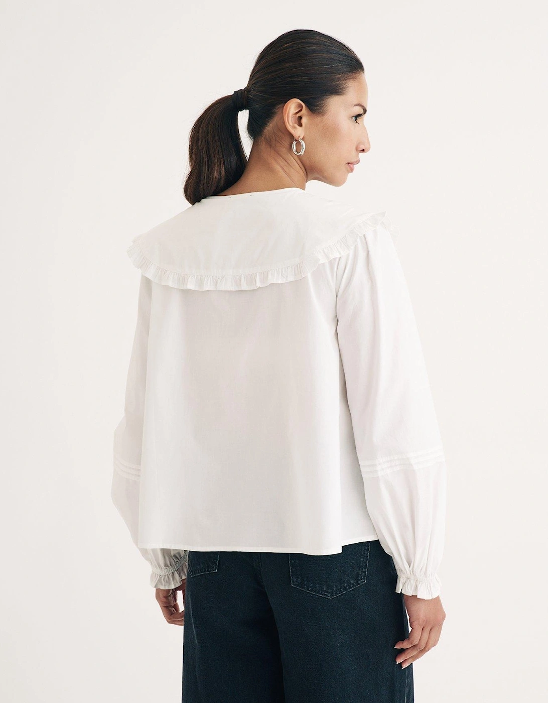 Oversized Collar Balloon Sleeve Blouse - White