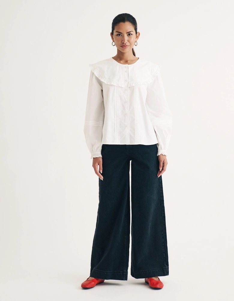 Oversized Collar Balloon Sleeve Blouse - White