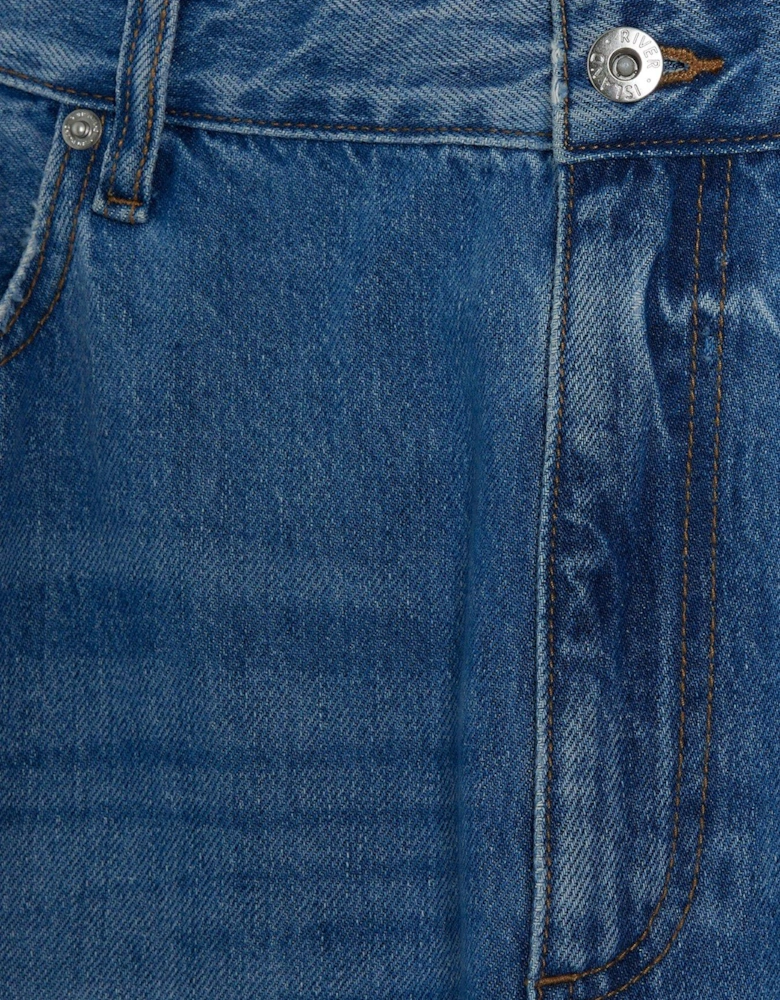 90s Long Straight Jagger Jeans - Blue