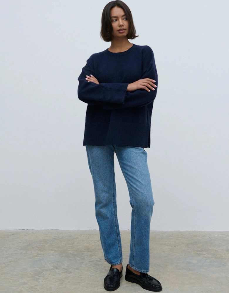 Finnity Slouchy Crew Neck Jumper - Navy