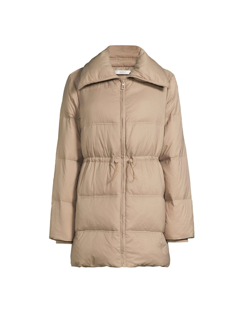 Drawstring Waist Down & Feather Rich Longline Padded Coat - Beige