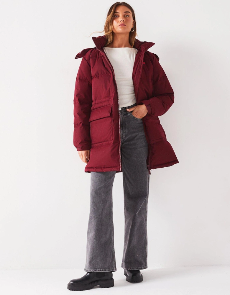 Alaska Mid-Length Padded Jacket - Red