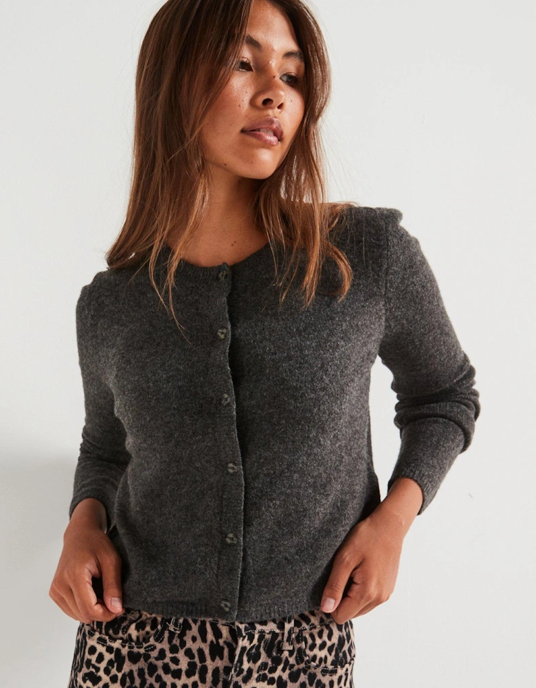 Round Neck Button Cardigan - Grey