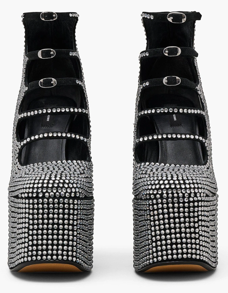 The Kiki Rhinestone Ankle Boots - Black/Crystal