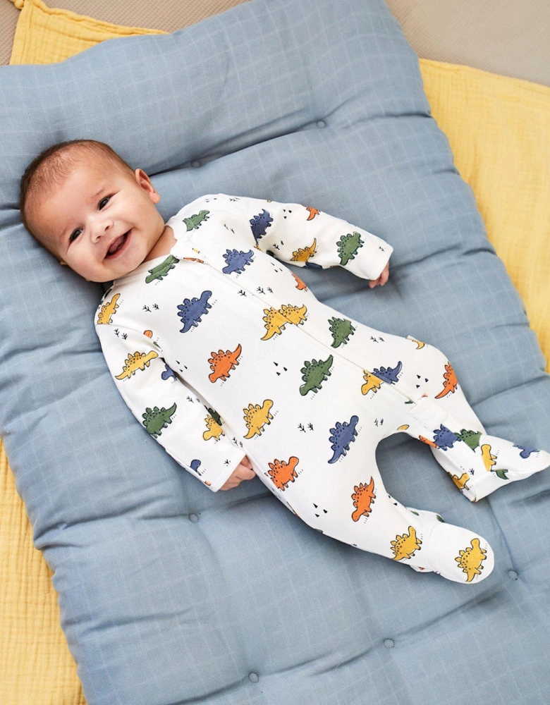 Boys Dinosaur Print Zip Sleepsuit - White