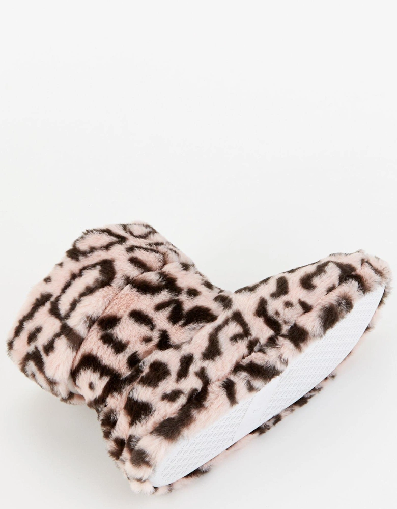 Leopard Slipper Boot With Poms - Pink/Black