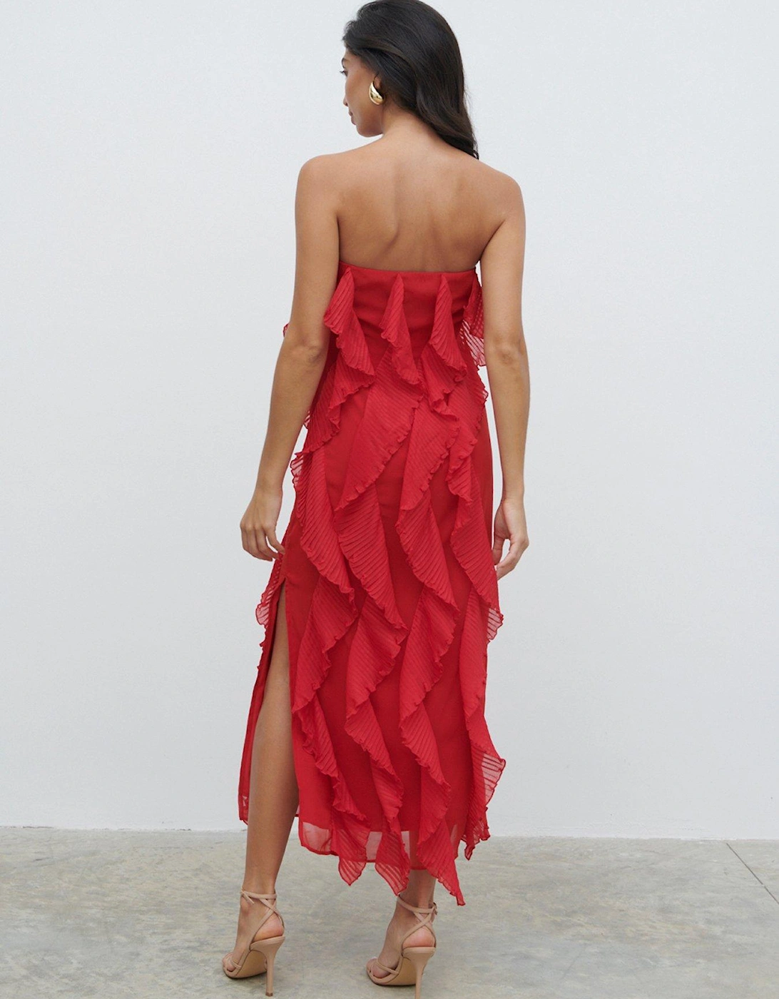 Perla Bandeau Ruffle Midaxi Dress - Red