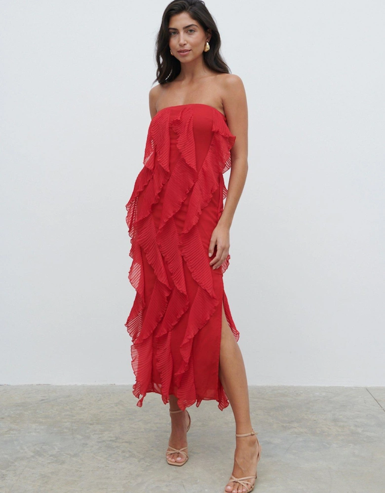 Perla Bandeau Ruffle Midaxi Dress - Red