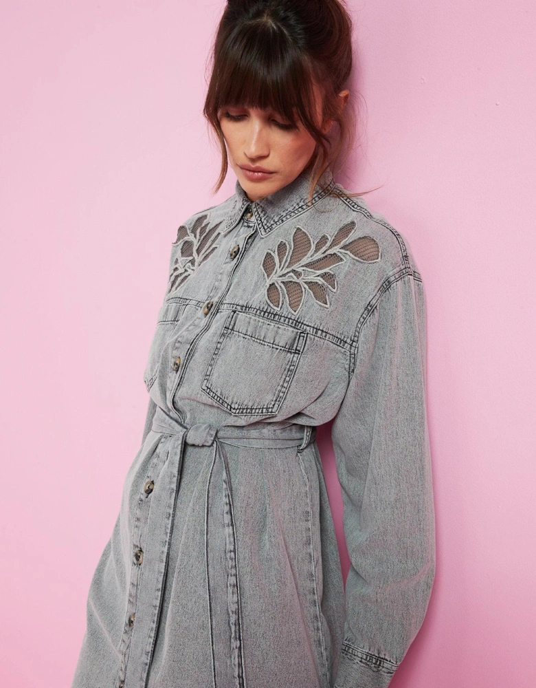 Denim Shirt Dress - Grey