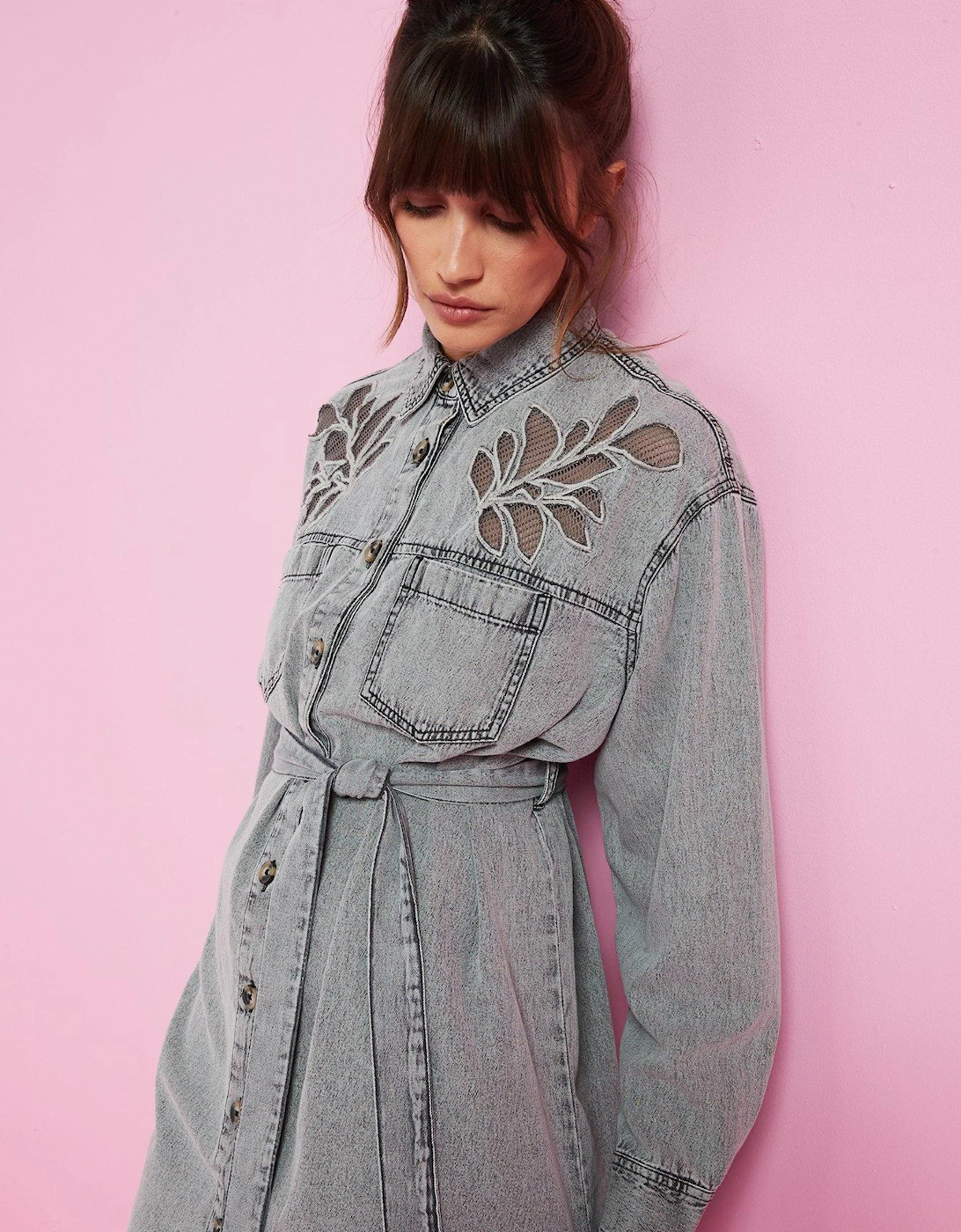 Denim Shirt Dress - Grey