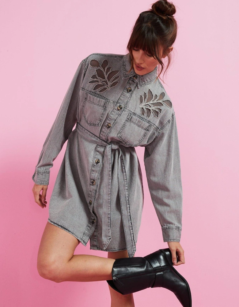 Denim Shirt Dress - Grey