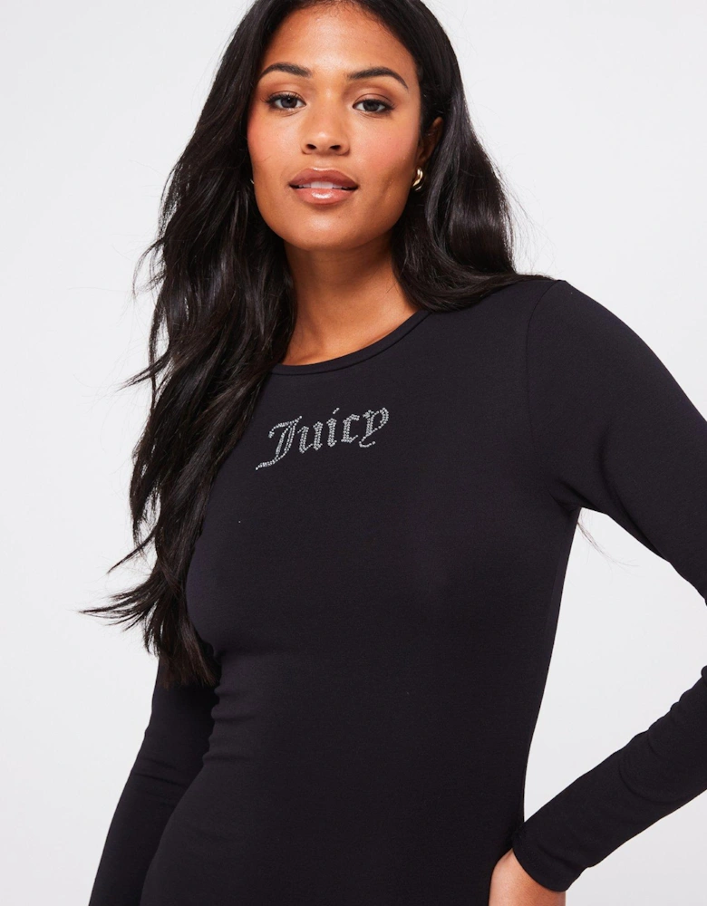 Dizzie Diamante Logo Jersey Midi Dress - Black