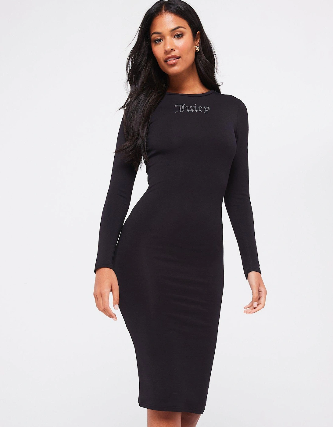 Dizzie Diamante Logo Jersey Midi Dress - Black