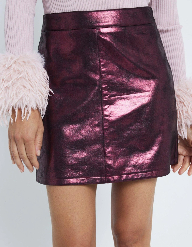 Metallic Mini Skirt - Dark Red