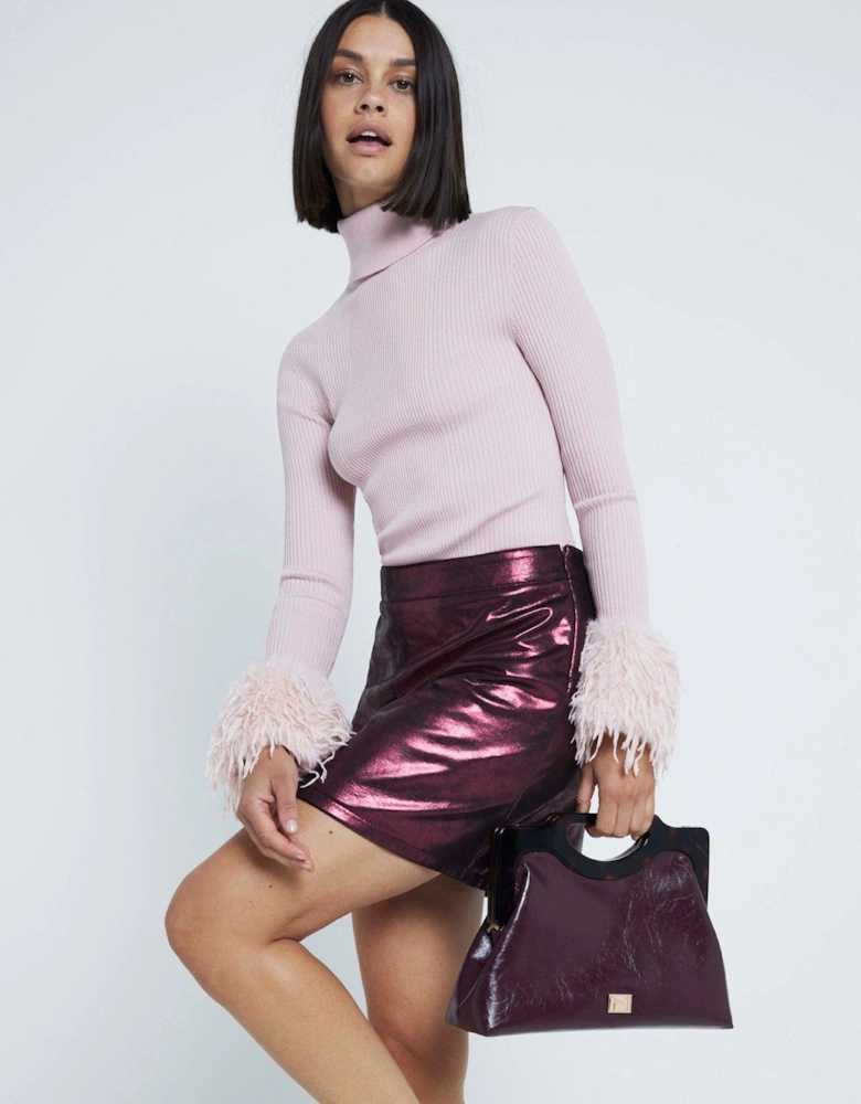 Metallic Mini Skirt - Dark Red