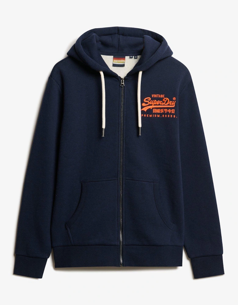 Neon Vintage Logo Zip Hoodie - Navy