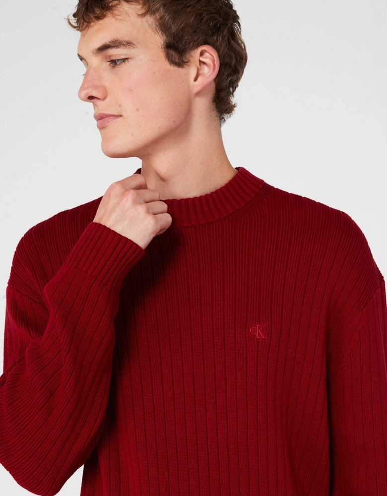 Linear Detail Knitted Jumper - Red