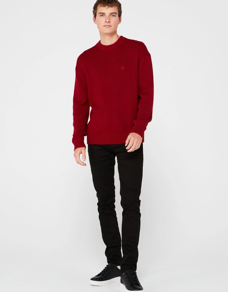 Linear Detail Knitted Jumper - Red