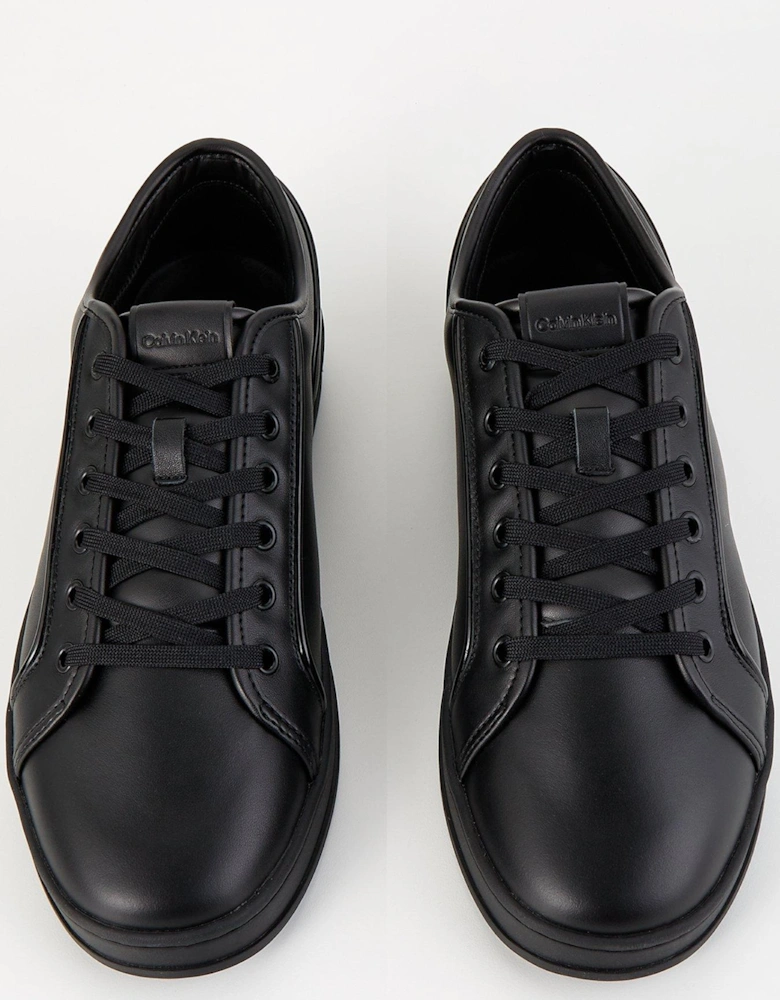 Low Top Piping Trim Lace Up Sneakers - Black