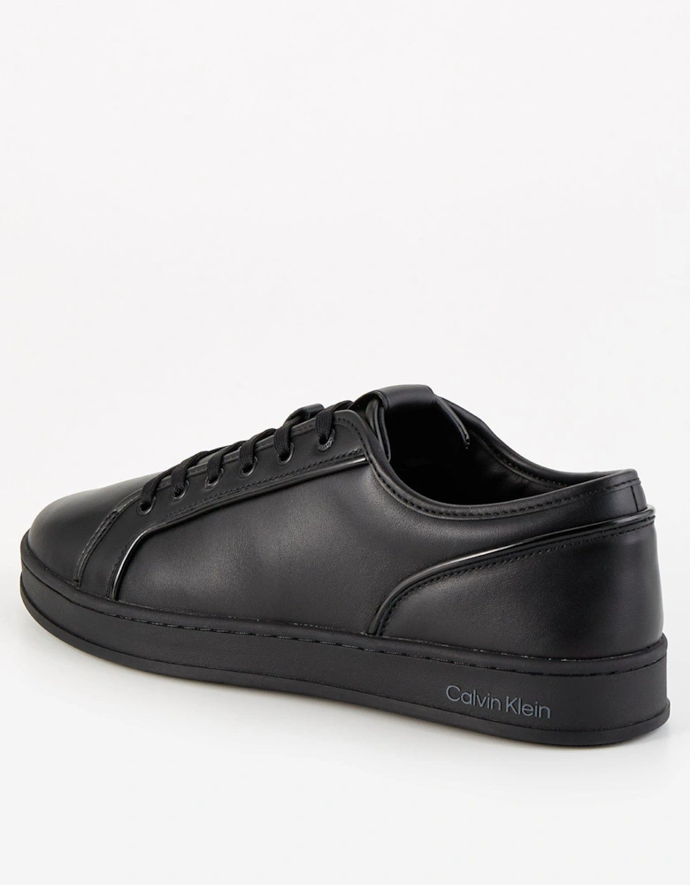 Low Top Piping Trim Lace Up Sneakers - Black