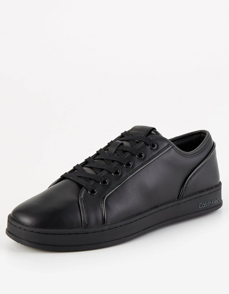 Low Top Piping Trim Lace Up Sneakers - Black