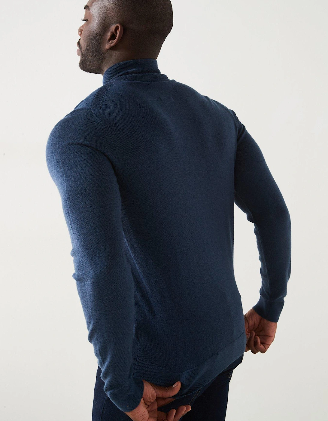 Wool Zip Through Knitted Jumper - Dark Blue