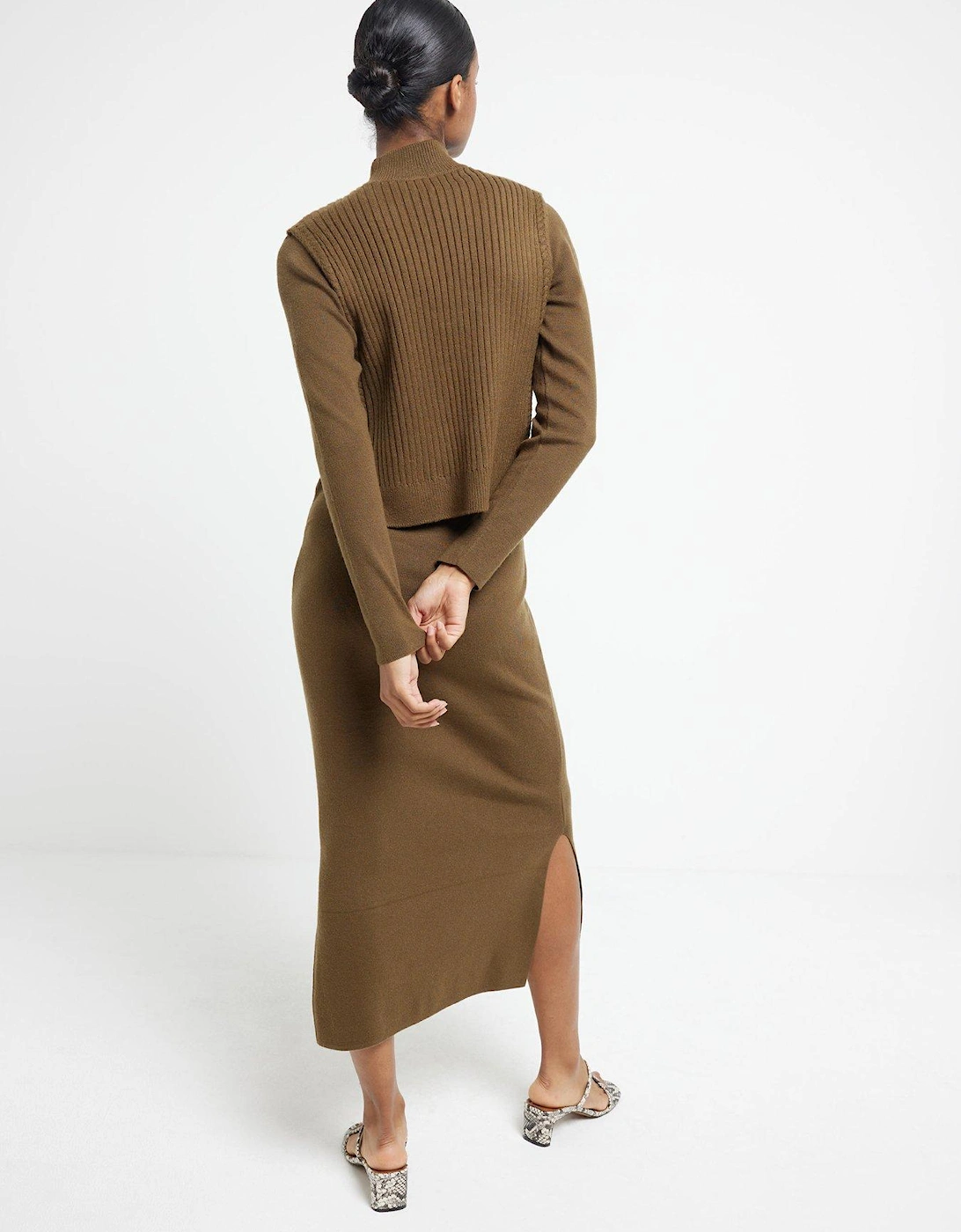 2 In 1 Midi Dress - Dark Khaki