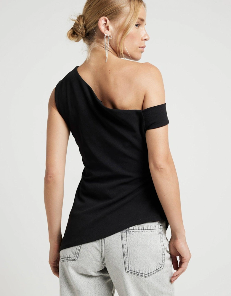 Asymmetric Twist Drape Top - Black