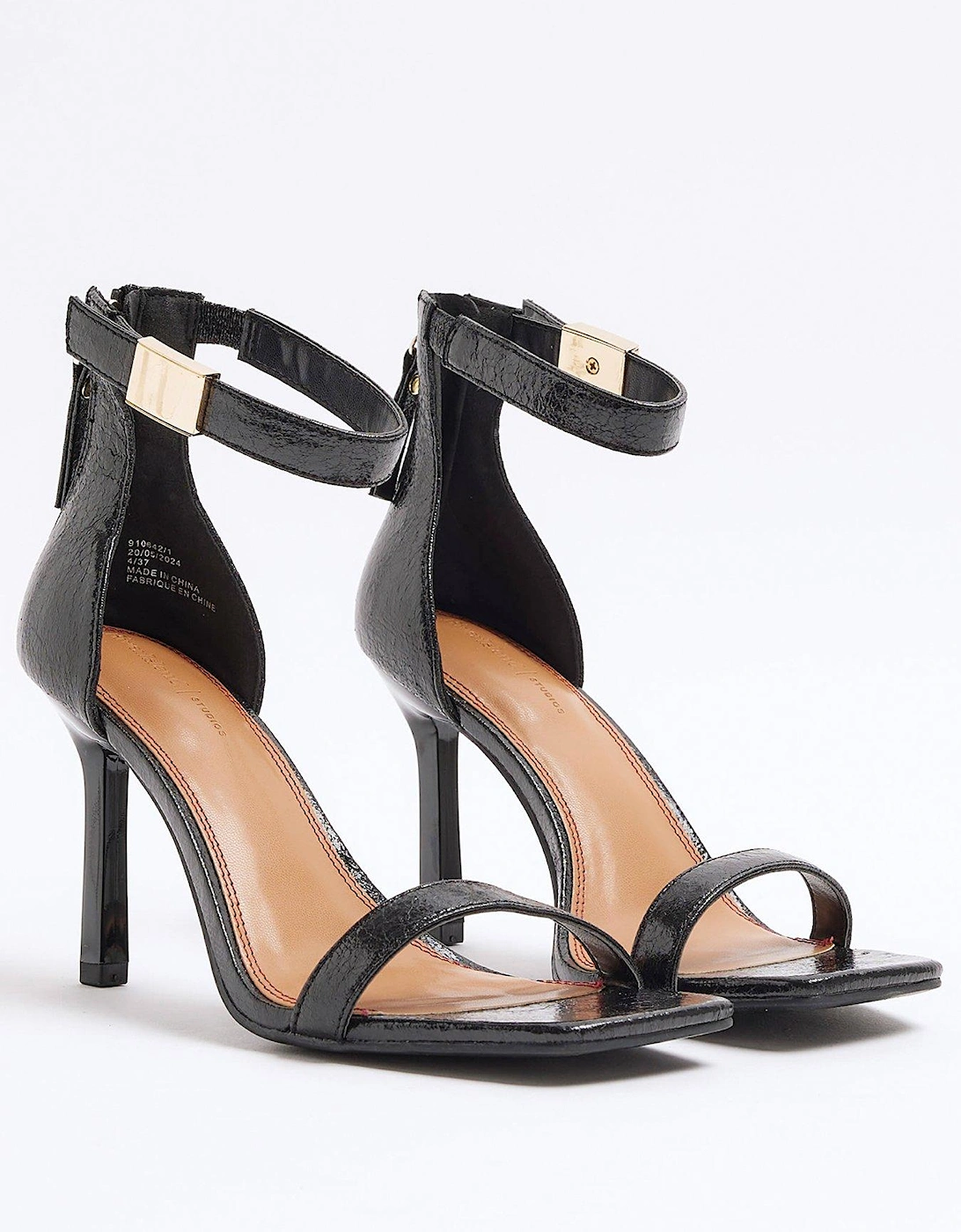 Clasp Detail Heeled Sandals - Black