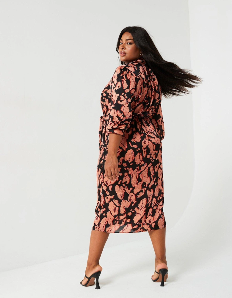 Print Belted Midi Dress - Multi