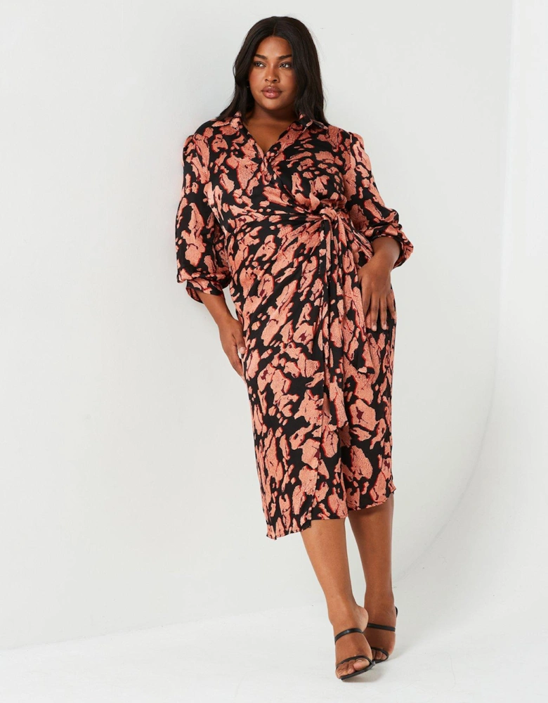 Print Belted Midi Dress - Multi