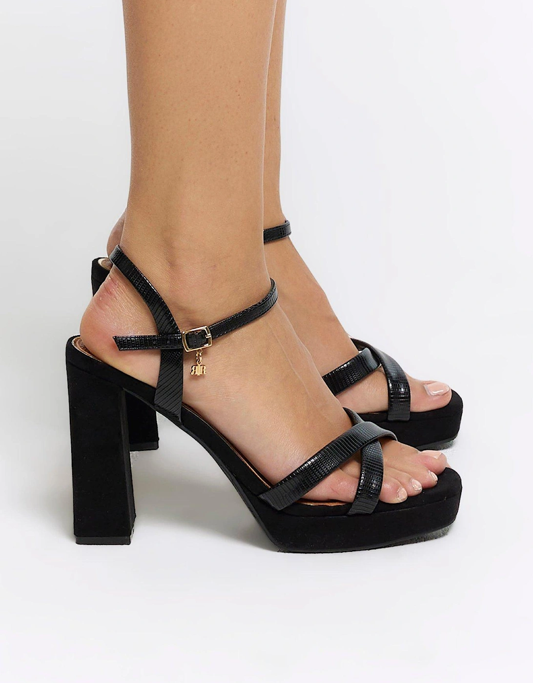 Platform Cross Detail Heels - Black