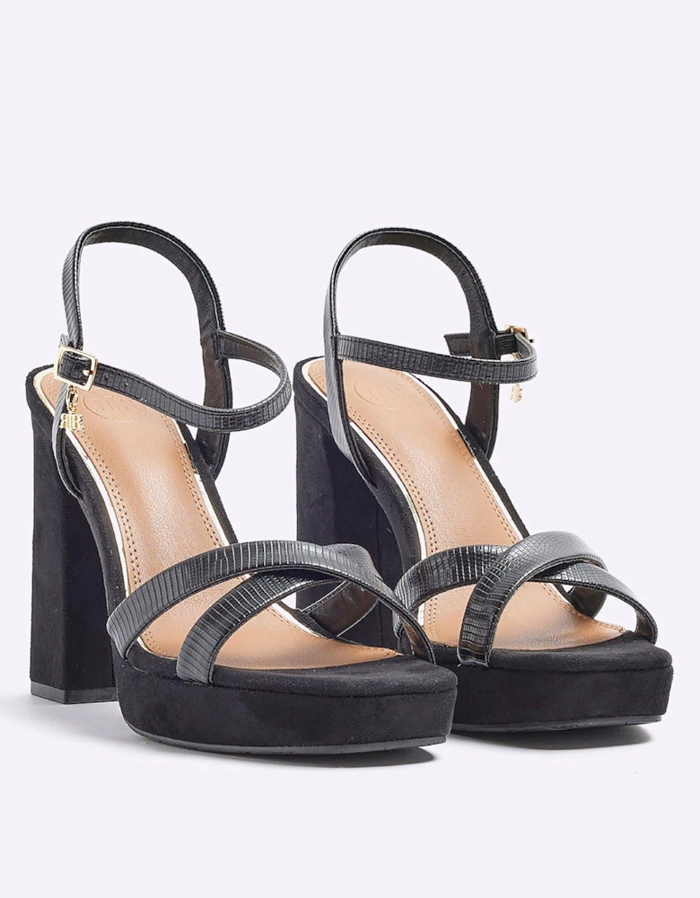 Platform Cross Detail Heels - Black