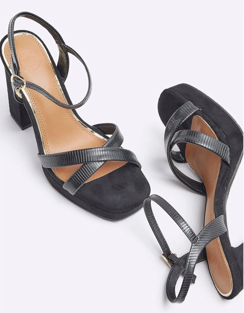 Platform Cross Detail Heels - Black