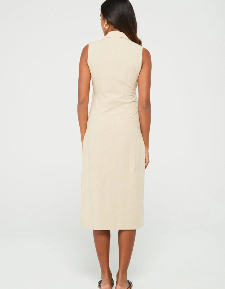 Wrap Sleeveless Collar Midi Dress - White