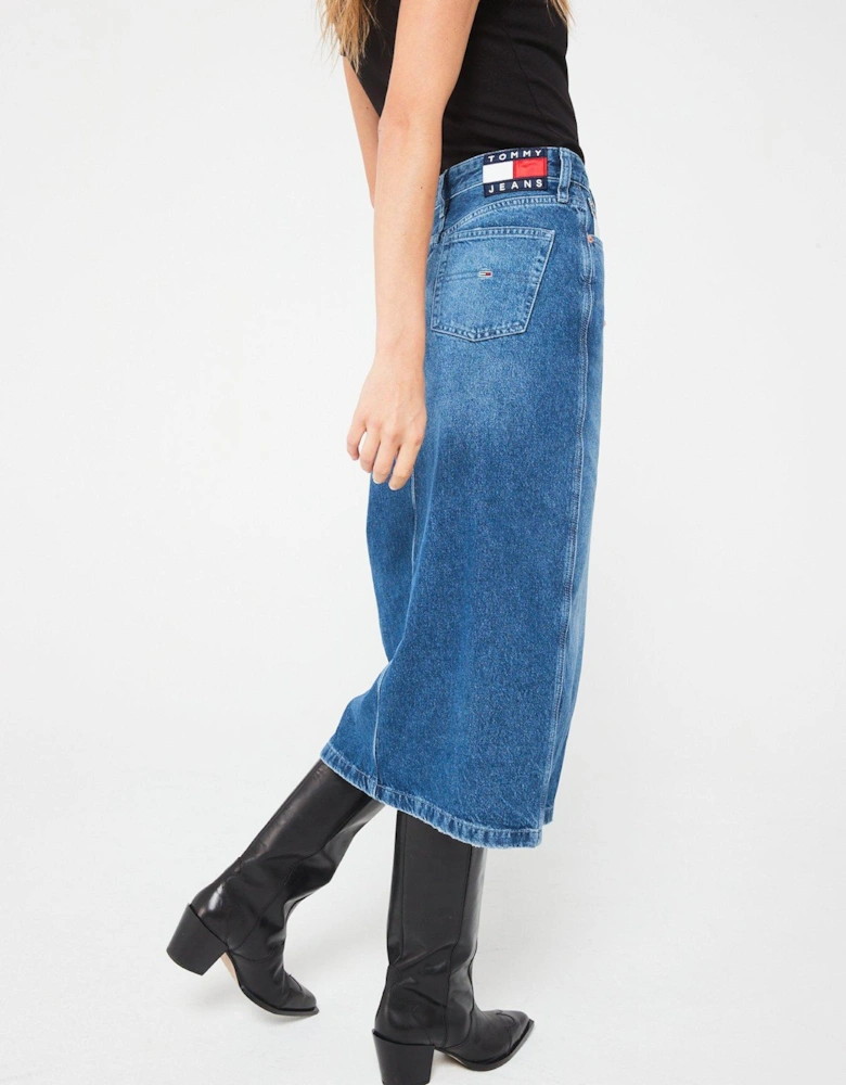 Denim Midi Skirt - Blue