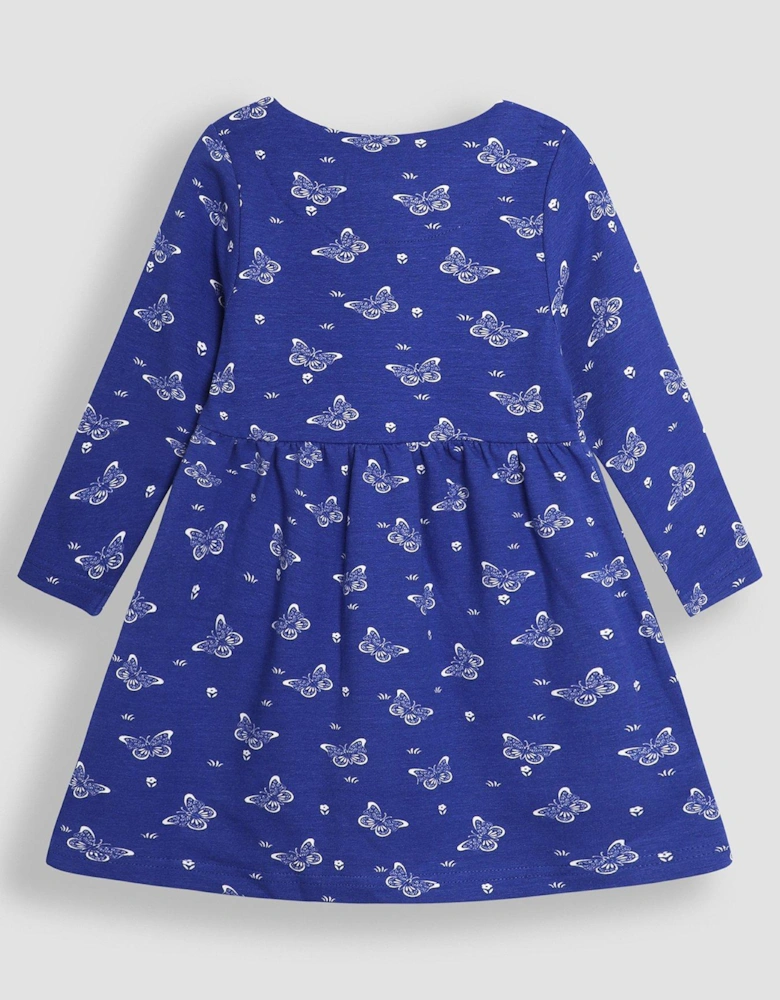 Girls Butterfly Print Button Front Dress - Blue