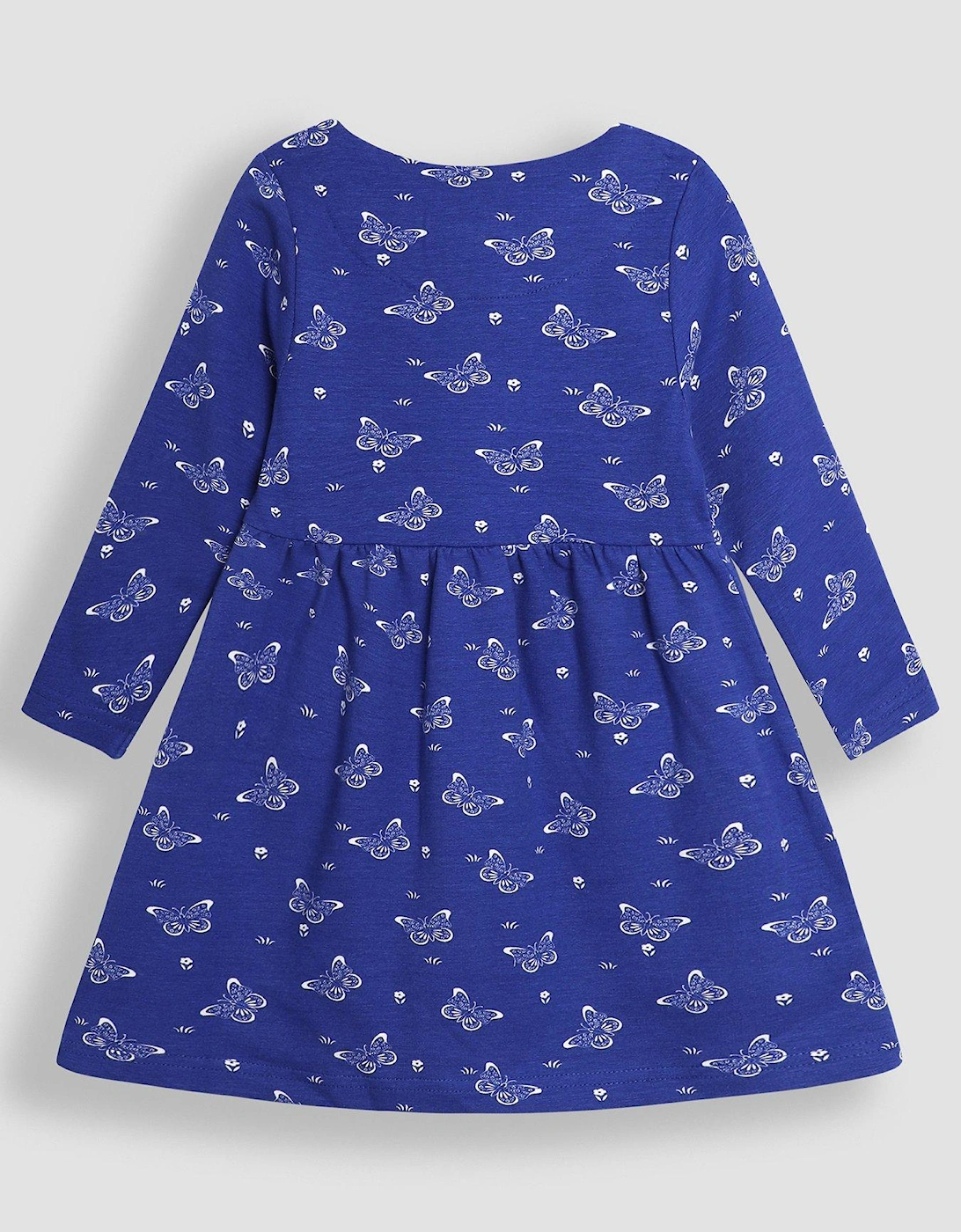 Girls Butterfly Print Button Front Dress - Blue