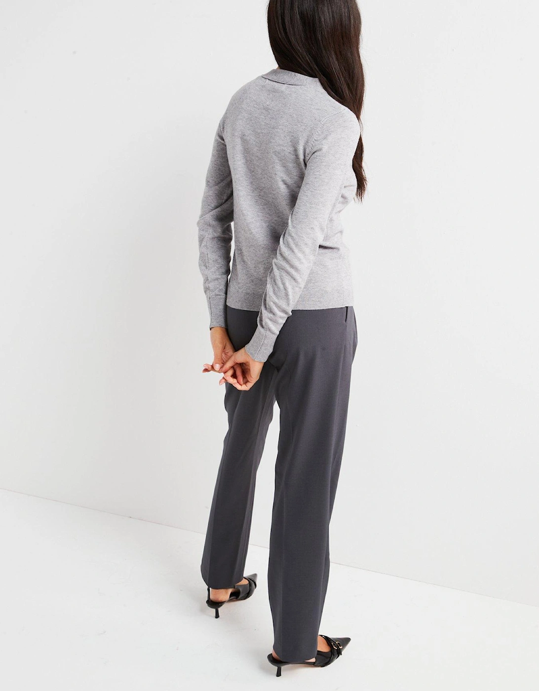 V Neck Midi Length Cardigan - Grey