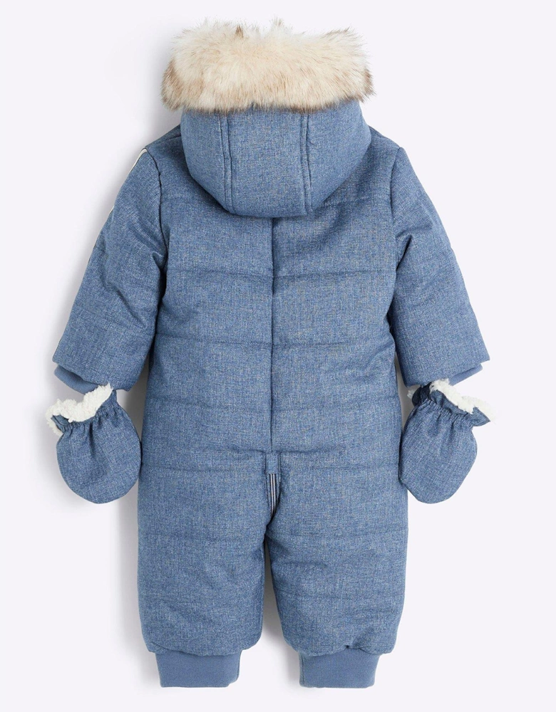 Baby Boy Hooded Snowsuit And Mittens - Navy